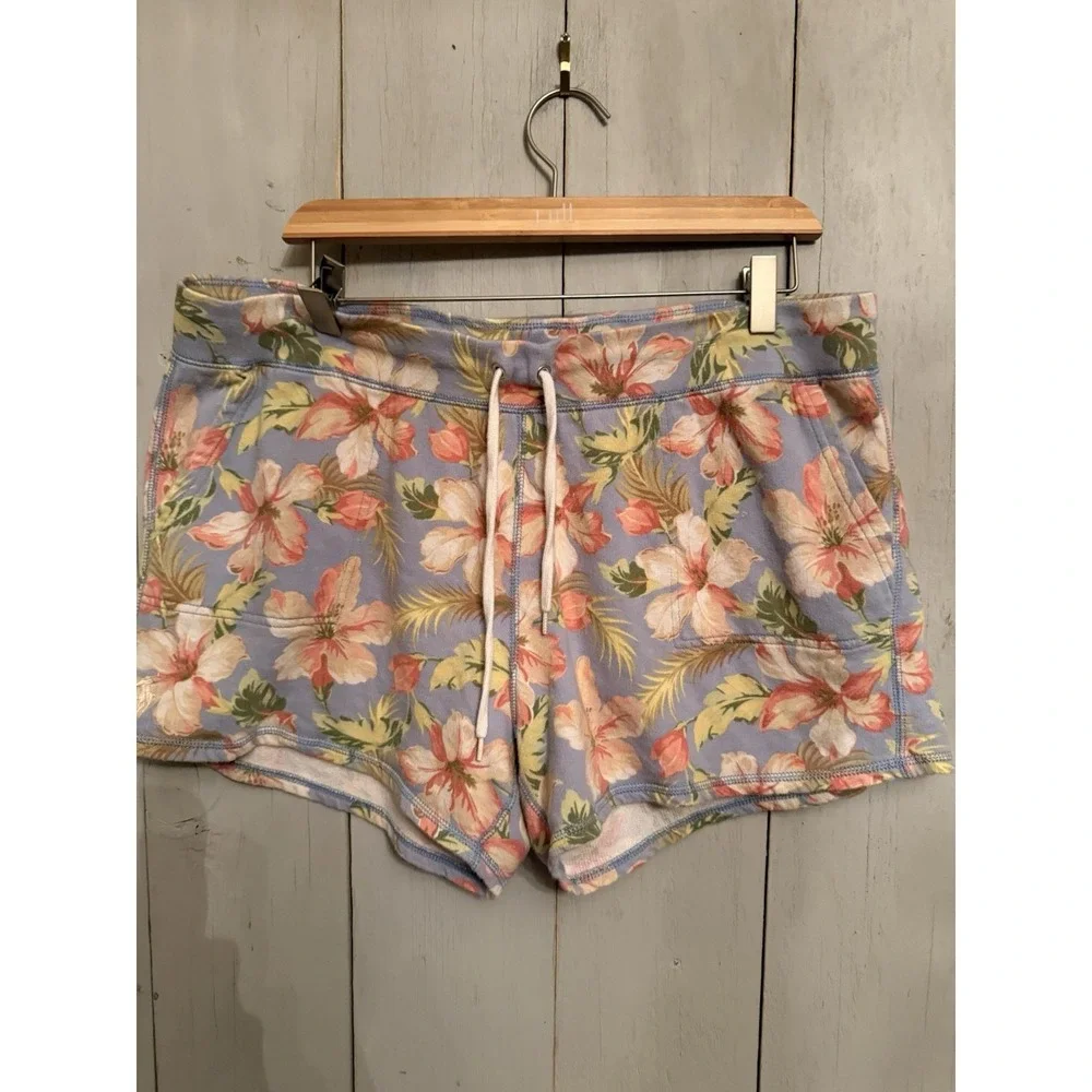 Polo Ralph‎ Lauren Fleece Shorts Blue Pink Floral Pockets Drawstring S-XL